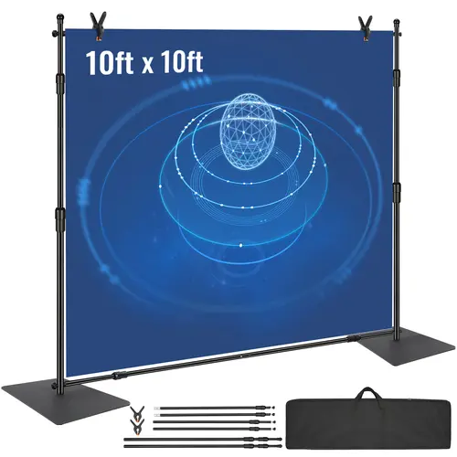 【Summerfinds】VEVOR 10ft x 10ft Portable Pipe and Drape Background Stand Photography Kit - Heavy-Duty Carbon Steel Base, Adjustable Support, 6 Clips, Carry Bag, Easy Setup Accessories for Wedding, Photography Events