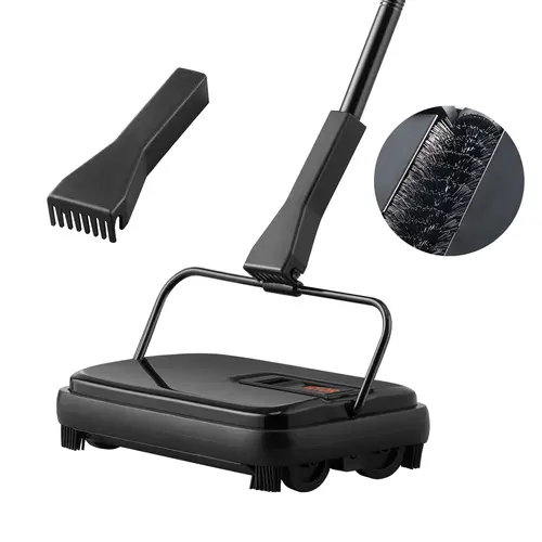 【Summerfinds】VEVOR Manual Carpet Sweeper - Floor Cleaning Tool with 7.87" Path, 300ml Dustbin & Comb, Backward Motion Sweeps Tight Corners, 180° Tight Turns, Non-Electric for Home Office, Cleans Dust Pet Hair on Rugs Hardwood Laminate, Area Rug Cleaning