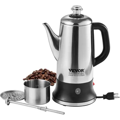 【DealsForYouDays】VEVOR 12-Cup Electric Percolator Coffee Pot 304 Stainless Steel Coffee Percolator with Keep Warm Function & Heat-Resistant HandleClassic Coffee MakerQuick Brew & Easy-Pour SpoutSilver