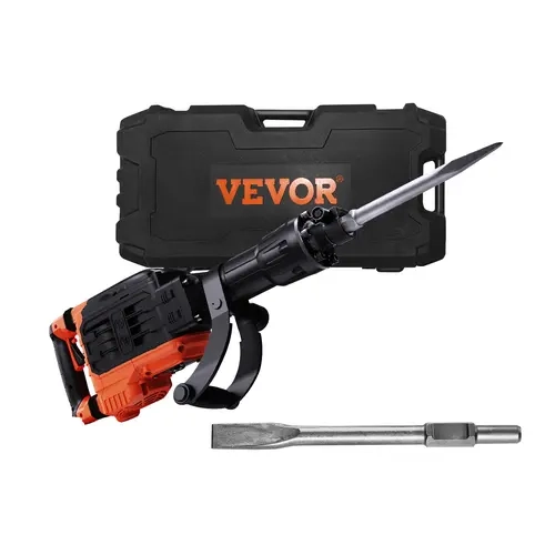 【toolupgrade】VEVOR 3500W Heavy Duty Electric Demolition Jack Hammer Concrete Breaker, Power Tools with 2pcs Chisels, Gloves, 360°C Swiveling Front Handle, 1900 BPM for Trenching, Shock Absorber, Plastic Components (Black)
