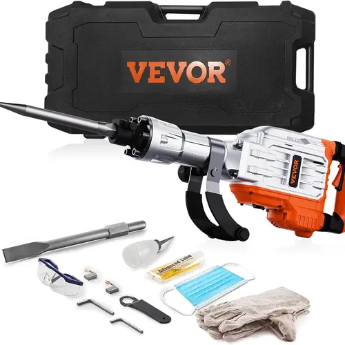 【Summerfinds】VEVOR Heavy Duty Industrial Electric Demolition Jack Hammer, 3500W Cool-Running Aluminum Body Power Tool, 1900 BPM Concrete Breaker, 2pcs Chisels + Gloves, 360° Swiveling Front Handle for Trenching, Hole Breaking, Cool‑Running Motor, Double S