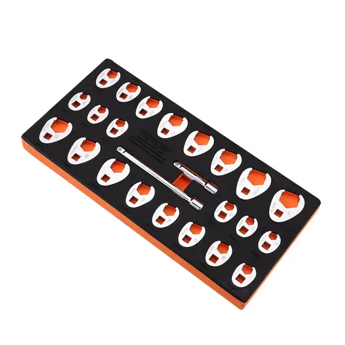 【Summerfinds】VEVOR 24-Piece 3/8" Square Drive CR-MO Steel Crowfoot Wrench Set, Metric & SAE Chrome Plated Corrosion-Resist Tools with 2 Extension Bars, EVA Tray, Quick Size ID, for Mechanics in Tight Spots