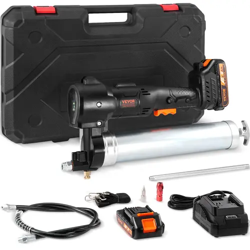【Summerfinds】VEVOR Cordless Grease Gun Power Tool - 20-Volt, 10000 PSI, 39" Long Hose, Heavy Duty Portable Electric Grease Gun Kit for Work & Docks, Professional High Pressure Battery Powered with Carrying Case, 2 Batteries & Charger, Black, Power Tools,