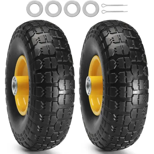 【DealsForYouDays】VEVOR 10 in Solid PU Run-Flat Tubeless Wagon Wheels 2-Pack, 400 lbs Dynamic Load, 450 lbs Static Load, Deep Tread Patterns, Flat Free for Hand Truck, Towing Equipment (Ages 12+)