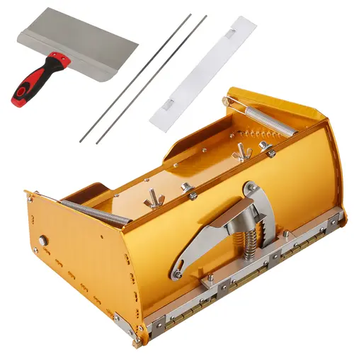 【Summerfinds】VEVOR Drywall Flat Box 10-Inch Wide Quick CleanAluminum Finishing Mud Box for PlasterboardWallboardSheetrockBonus MudguardExtra 2 Stainless Steel Blades (10/12-Inch), Tool Box, Construction Tool Organizer, Tool Kit
