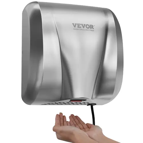 【Summerfinds】VEVOR Heavy Duty Commercial Hand Dryer Tool, 1300W Automatic High Speed Stainless Steel Warm Wind Wall Mount HEPA Filter Corded Blower, 120V Plug In/Hardwired Power Options, Hardware for Business Restrooms, Infrared Touchless Drying