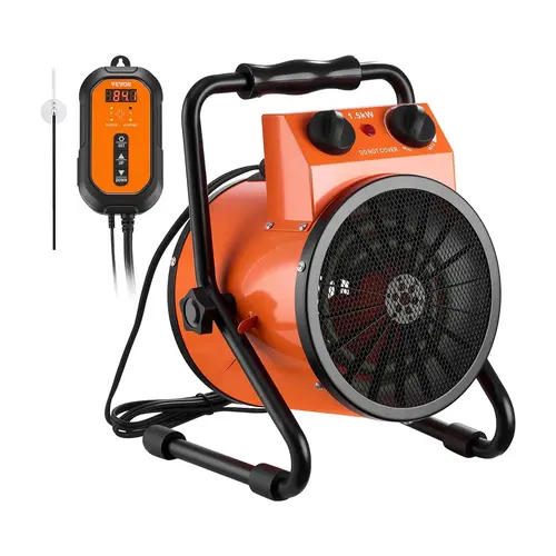【Summerfinds】VEVOR 1500W Power Electric Greenhouse Heater, IPX4 Waterproof, Silent Operation, Digital Temp Control, ETL Certified, Fan & High Heat Modes, 25° Adjustable Angle, Overheat Protection, for Indoor Grow Tent, Home Office