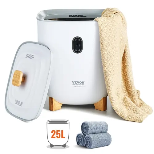【toolupgrade】VEVOR 25L Household Towel Warmer Canister for Large Families, 2 Heat Modes, 20/40/60/90 Min Auto Shut Off, Bottom Heating Columns, LED Screen, Even Heat, V0 Flame-Safe, Customizable Fragrance, Safe and Warm for Bathroom, Spa