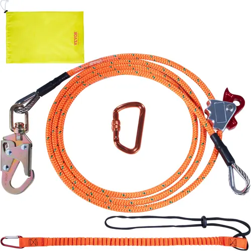 VEVOR ANSI-Compliant Arborist Flipline Kit - 0.5 in x 8ft Polyester Climbing Rope, 7x19 Steel Core Tree Climbing Gear (Tough Durability, Rigid for Smooth Flipping), Triple Lock Carabiner, Snap Hook, Tool Lanyard, Cut-Resist Core