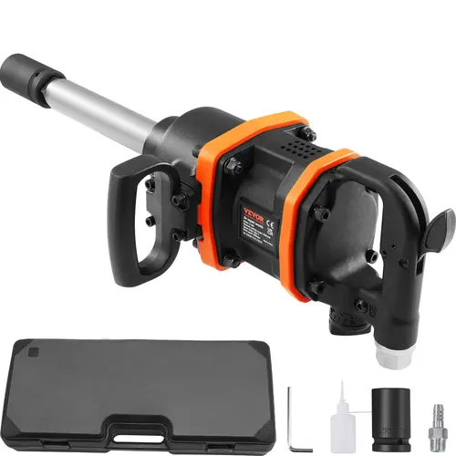 【toolupgrade】VEVOR 1 Inch Pneumatic Impact Wrench Power Tool, Up to 3160 ft-lbs High Reverse Torque, 8 Inch Extended Anvil, Rubber Handle, Carrying Case for Heavy Duty Bus & Tractor Tires Repairs
