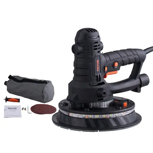 【toolupgrade】VEVOR Heavy Duty Electric Drywall Sander Power Tool Kit for Home Use, Foldable Handle, Self-Suction, Variable Speed, LED Strips, Dust Bag Set, Extension Pole, Rubber Grip, DIY Polisher (Multiple Specs) - Father's Day Gift Option