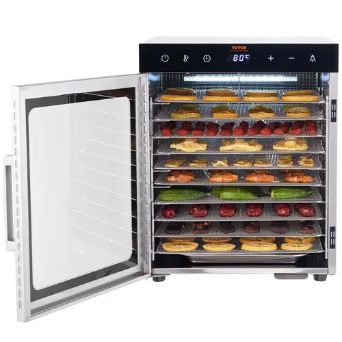【toolupgrade】VEVOR Electric Food Dehydrator Machine, 800W Electric Food Dryer, 10 Stainless Steel Trays, with Digital Adjustable Timer & Temperature for Jerky, Herb, Meat, Beef, Fruit, Dog Treats and Vegetables, Kitchen Appliances, Countertop Food Dehy