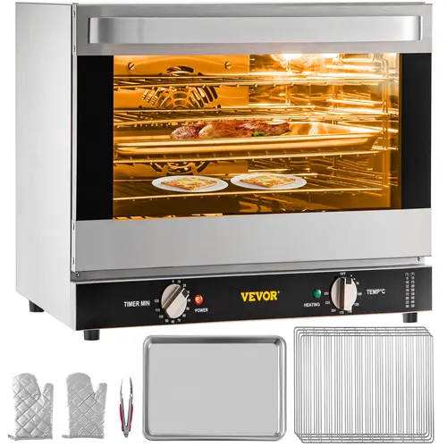 【BackToSchool】VEVOR Commercial Convection Oven, 66L/60Qt, Half-Size Conventional Oven Countertop, 1800W 4-Tier Toaster with Front Glass Door, Electric Baking Oven with Trays Wire Racks Clip Gloves, 120V, ETL Listed,home essentials