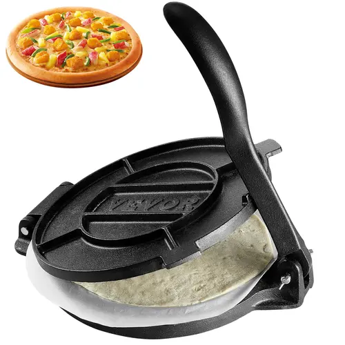 【toolupgrade】VEVOR 10-Inch Pre-Seasoned Cast Iron Tortilla Press - Durable Cooking Tools, Kitchen Tool, Heat Resistant, High-Capacity, Flour & Corn Ready, Includes 100 Pcs Parchment Paper for Roti, Pataconera, Dough