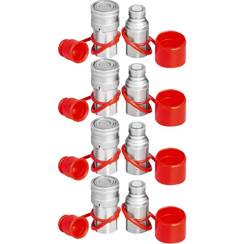 【toolupgrade】VEVOR Universal Hydraulic Quick Coupler Set (4 Pairs) with 1/2 Body, 1/2" NPT Thread, 27.6 MPa Rating, 45.5 L/min High Flow Rate, Kubota Compatible, 0 Leak Seal & Dust Caps