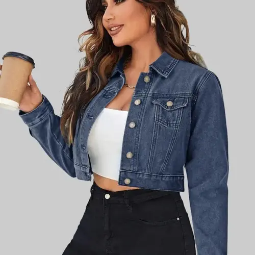 Zeagoo Women's Button Down Long Sleeve Cropped Denim Jean Jacket with Pockets jacket Halloween Casual Fashion Womenswear Coats summerwins,back to school shopping