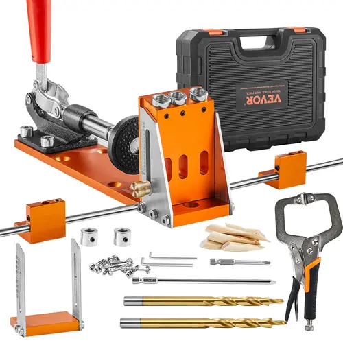 【toolupgrade】VEVOR Pocket Hole Jig Kit, Various specifications, Pocket Hole Jig System with C-clamp, Fixture, Step Drills, Wrenches, Drill Stop Rings, Square Drive Bits, Toolbox, Adjustable, for DIY Carpentry Projects, Pocket Hole Jig Accessories,fathe