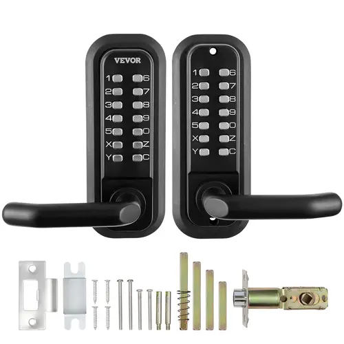 【BackToSchool】VEVOR Mechanical Keyless Entry Door Lock Set, 14-Digit Double-Sided Embedded Keypad, 6.2 x 2.5 inches Waterproof Zinc Alloy, Adjustable Handles, Left/Right Push-Pull, Auto-Lock, Iron/Aluminum Compatible, Easy Installation for Garden Gates