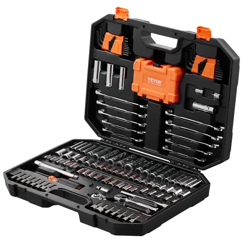 【toolupgrade】VEVOR Mechanics Tool Set and Socket Set, Various specifications, 1/4" and 3/8" Drive Deep and Standard Sockets, 145 Pcs SAE and Metric Mechanic Tool Kit with Bits, Combination Wrench, Hex Wrenches, Accessories, Storage Case, Tool Box, Mech,,