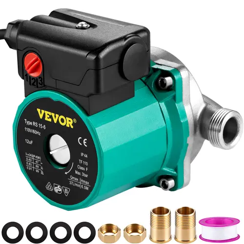 【summerfinds】VEVOR Hot Water Recirculating Pump, 93W 110V Water Circulator Pump, Automatic Start Circulating Pump NPT 3/4\" with Brass Fittings, Stainless Steel Head, 3 Speed Control for Electric Water Heater Syst