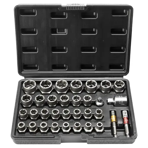 【toolupgrade】VEVOR 29-Piece CR-MO Steel Bolt Extractor Set, 6mm-10mm & 13/32"-3/4" Socket Wrench Set with Adapter & Storage Case, Auto Repair/Mechanic Tool Box Accessory for Home Renovations Damaged Rusted Bolts, Reverse Spiral Grips Loose Threads