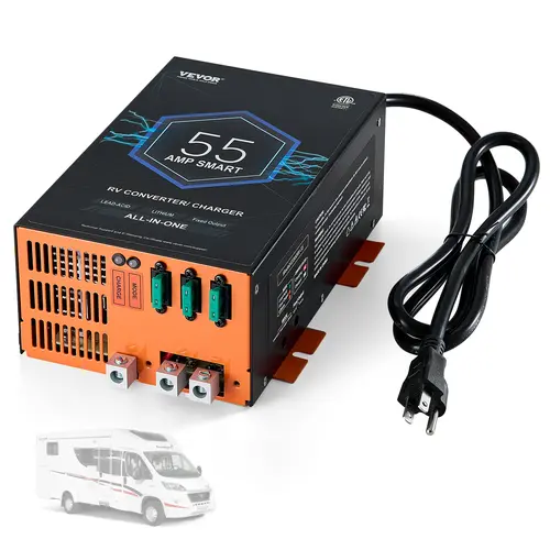 【toolupgrade】VEVOR 55A Output Metal Body RV Power Converter Battery Charger, 110V-120V AC to 12V DC, 4-Stage Smart Charge, 13V-16.5V Adjustable Range, Compatible with Lithium & Lead Acid Batteries, ETL, Bluetooth Enabled