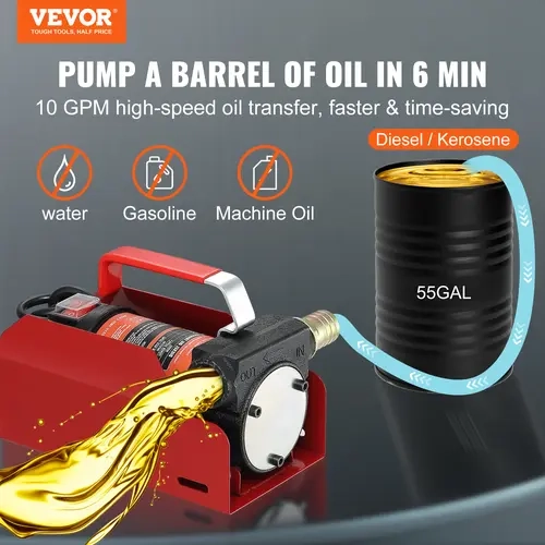【toolupgrade】VEVOR 12V DC Cast Iron Fuel Transfer Pump Kit, Efficient & Reliable 10 GPM 3300 RPM Motor, 13 ft Hose with Hands-Free Automatic Shut-Off Nozzle, Portable Self-Priming Extractor (43s), Metal Mesh Filter for Oil Barrels 43s Tractor Fill