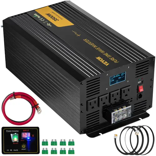 【toolupgrade】VEVOR 3500W Max Pure Sine Power Portable Power Inverter, DC 12V to AC 120V Car Inverter with USB Port, LCD Display, Remote Controller, GFCI AC Outlets, Bluetooth & Overheat Protect for RV, Camping