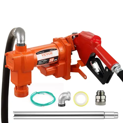 【toolupgrade】VEVOR Fuel Transfer Pump, 12V DC 20 GPM Flow 1/4 HP 3000rpm Motor, Gasoline Extractor with Automatic Nozzle, 360° Swivel Hose, Discharge Hose & Suction Pipe for 22s Tractor Fill, Gasoline, Kerosene, Ethanol-Methanol Blends, Biodiesel, Automa