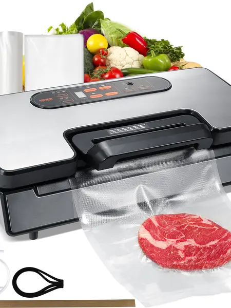 【summerfinds】VEVOR Durable Household Vacuum Sealer Machine, 90Kpa 130W Powerful Dual Pump, Dual Sealing System, Dry & Moist Food Storage, Automatic/Manual Air Sealing, Built-in Cutter, Seal Bag & External Hose, Household Items, Kitchen Supplies