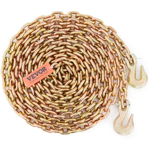 【toolupgrade】VEVOR Galvanized Steel Industrial Heavy Duty Tow Chain, G80 Transport Binder Chain, 3/8 In x 10.3 Ft with Clevis Grab Hooks, 7100 Lbs SWL for Ports, Construction Sites, Towing - Trucker Essential, 20 Ft