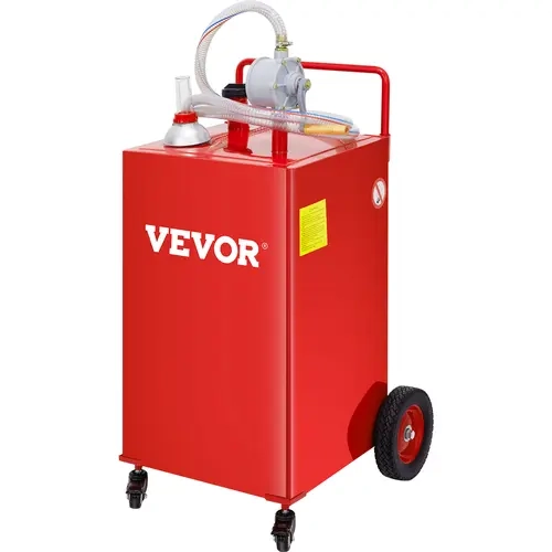 【toolupgrade】VEVOR 35 Gal Fuel Caddy Canister with Heavy-Duty 8in Wheels, Manual Transfer Pump, 9.8ft Kink-Free Hose, Accurate Fill Gauge, Home Supplies Bucket for Farmers, Gardens, Cars/ATVs