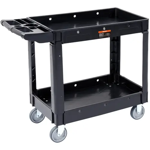 【toolupgrade】VEVOR Polypropylene Utility Service Cart, 2-Lipped Shelves, 550LBS Heavy-Duty Corrosion-Resistant Storage Cart with 360° Swivel Transport Wheels, Locking Castors, High-Density Foam Ergonomic Handle for Warehouse, Garage