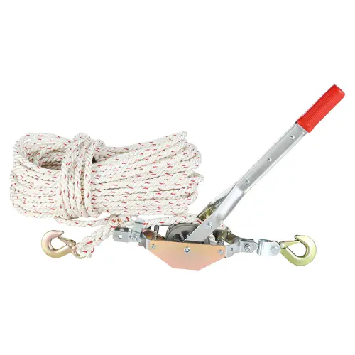 【toolupgrade】VEVOR Heavy Duty Ratchet Power Puller Tool, 3/4-Ton (1,653 lbs) Pulling Capacity, 100' 0.6" Dia. Weatherproof Polyester Synthetic Rope, 2 Rope + Hooks, Come Along Winch for Boat Towage, Log Transport