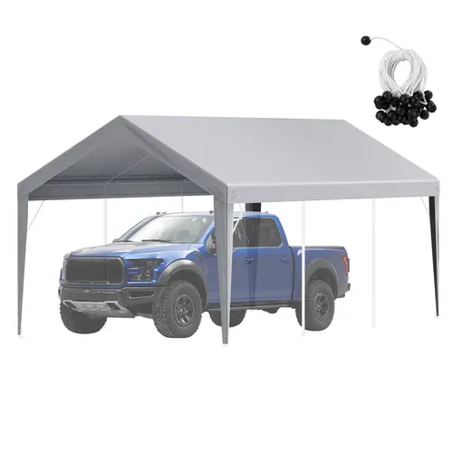 【toolupgrade】VEVOR 10x20 ft PE Fabric Carport Replacement Canopy Cover, Heavy-Duty Waterproof UV-Protected Tarp, Easy Installation with Ball Bungees, Grey (Top Cover Only, Frame Not Included) - Father's Day Gift, Outdoor Sun Shade for Weddings, Parties,,