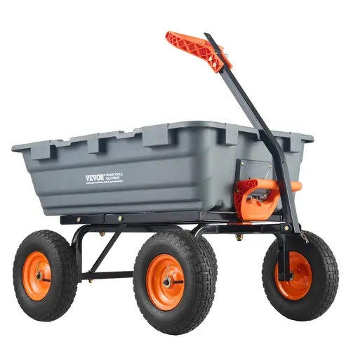 【toolupgrade】VEVOR Heavy Duty Rubber Garden Dump Cart - Heavy Duty Wagon with Easy-Assembly Steel Frame, Poly Dump Body, 2-In-1 Dual Handles, 13" Shock Tires (13 inch), Mesh Safety Cover, Tractor-Tow Ready, 6.48 Cu.Ft 1200 Lbs Capacity for Farmers