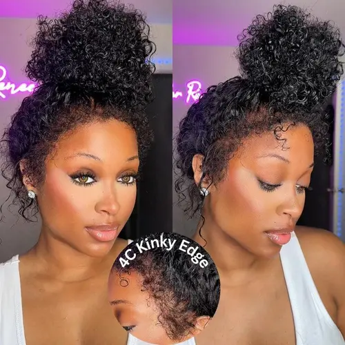 【Newborn Hairline 】Ashimary Kinky Curly 4C Edges Invisi Strap Laid Flat 360 Transparent Lace Wig Pre Bleached Knots with Curly Baby Hair All Around