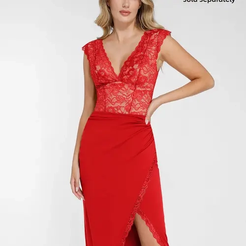 POPILUSH Lady's Lace Built-in Body Sculpting Garment, Seamless Sculpting Bodysuit with Deep V-Neck, Detachable Skirt, Tummy Control & Adjustable Straps - Women's Casual Dresses, Body Shapewear Bottoms, Dresses for Women
