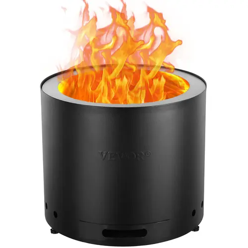 【BackToSchool】VEVOR Heavy Duty Smokeless Fire Pit, 15" Diameter x 12.6" H, SUS430 Stainless Steel Deep Burn Furnace with Removable Ash Tray & Complete Accessories, Portable Wood-Burning Outdoor Fireplace for Patio Camping