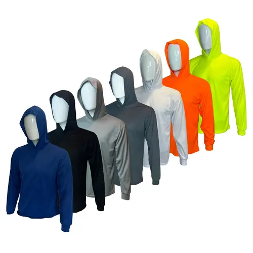 7 SHIRT PACK OF Hi Visibility ultra light weigh Long sleeve hoodie shirt / 100 % polyester birdeye Fabric for quick dry AVAIALBE IN VARIOUS COLORS