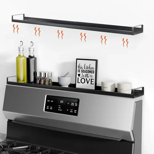 [SUPAFA] Metal 4-Magnet Hold Stovetop Spice Rack, 20-30" Adjustable Oven Shelf for 20-30" Stovetop, 4X Strong Magnetic Shelf for Quick Spice Access, Kitchen Organization Storage Accessory