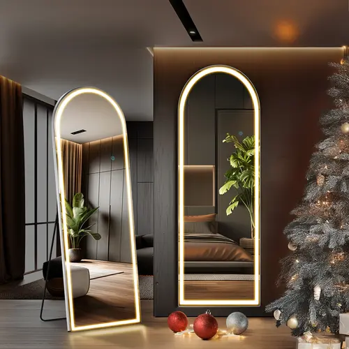 Modern Luxury Lighted Glass Full-Length Mirror - Large Aluminium Alloy Frame LED Mirror with Dimming, 3 Color Lighting, Wall-Mountable Room Accessories, House Decor, Vanity Aesthetic, Home Reflections Home Supplies