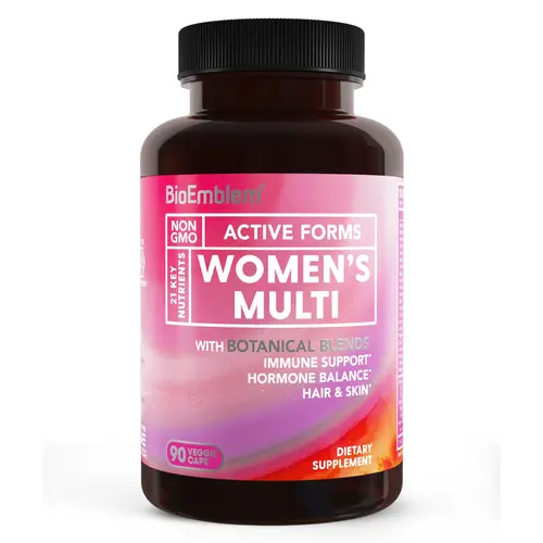 BioEmblem Women's High Potency GMP Certified Supplement - Active Forms Digestion Vitamin, B12,B6,B1,Niacin,Folate,Zinc,Collagen,Iron,Magnesium,Astragalus Root Extract (50% Polysaccharides) - Body Health Support - Gluten-Free Veggie Blend - 90 Capsules