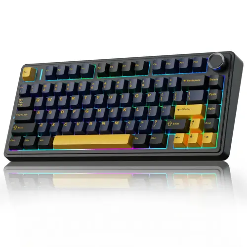 AULA F75 Rechargeable Lighted Mechanical Keyboard - 75% Gasket Hot Swappable, Knob Control, RGB Rainbow Backlit LED, Tri-Mode 2.4GHz/Type-C/BT5.0, Creamy Budget, Work From Home, RGB Mechanical Feel, Office Computer, Rechargeable Mechanical Keyboard, Led B