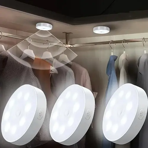 Motion-Sensor LED Light, USB Rechargeable Round LED Light, Dimmable Night Light for Bathroom, Storage Cabinet, Stairway, Corridor & Office Space, Indoor Lighting, Home, Modern, Ceiling LED Light, Led Closet Lights, Led Nightlight