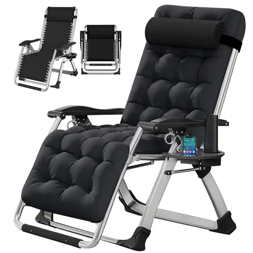 DoCred Adjustable Zero Gravity Chair - Reclining Lounge Chair with Removable Cushion, Tray, Thick Arm Support & Easy Fold for Indoor, Patio, Beach Use; Ideal for BBQs & Outdoor Activities