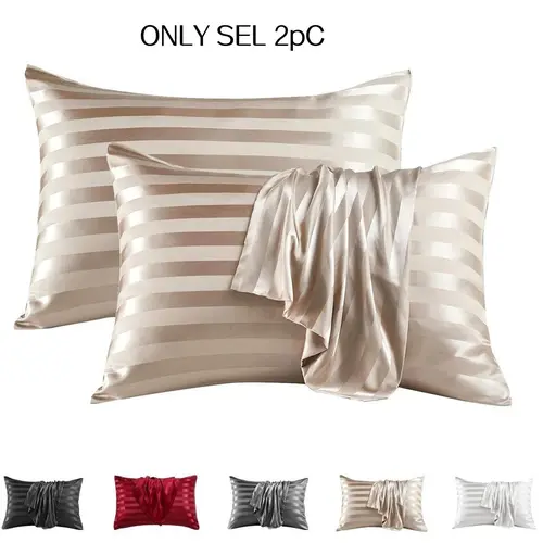 Solid Color Satin Pillowcase, 2 Counts Modern Simple Pillowcase without Filler, Soft Comfortable Pillow Cover for Home Bedroom Dormitory Hotel Silky Satin Bedding, Soft Comfy Bedding, Hotel Style Bedding