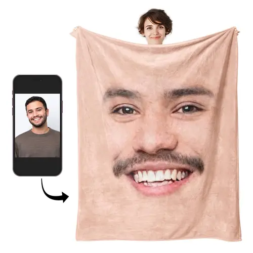 BARLEY ONE Click “Shop Chat”, Send Photos, Mother's Day Gift, Custom Face Blanket with Photos Personalized Faces Blanket with Picture Funny Face Throw Blankets Gift for Valentine Gag Gift Super High Quality Anti-Pilling Flannel - Throwblanket
