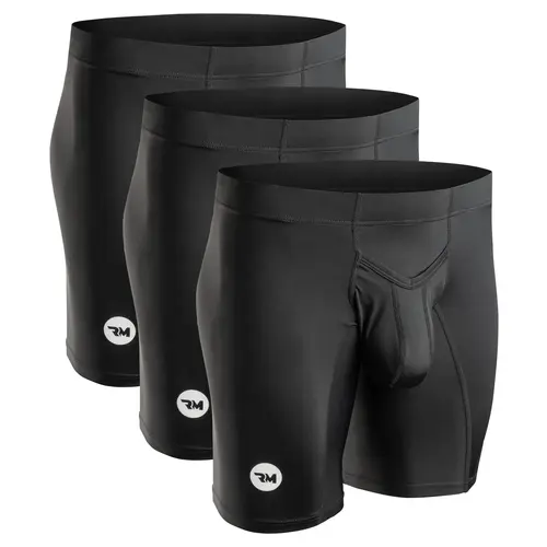 Men's 9in Nylon V-FLY Athletic Performance Boxer Briefs 3pk - Breathable Comfy Underwear, ABCD Pouch, Plain Black Daywear, s,no 3-In-1 Box Set