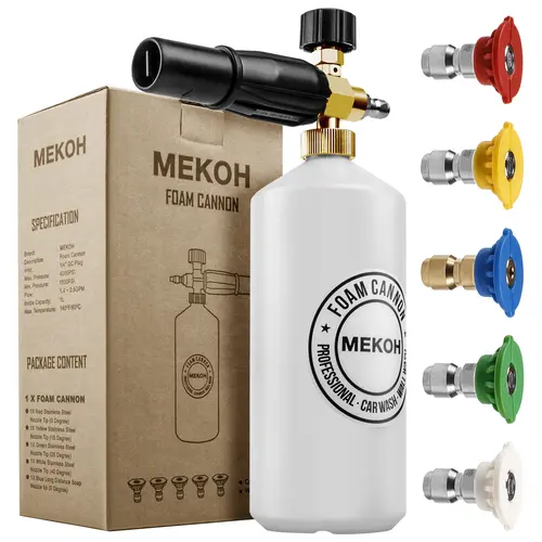 1 Liter Adjustable Foam Cannon Snow Foam Lance with 1/4" Quick Connector 5 Pressure Washer Nozzles for Car Detailing Cleaning White summervibes☀️ Snow Foam Sprayer Water Spray Tool campingessentials